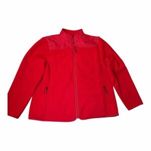 Talbots Bright Red Fleece Full Zip Zippered Pockets Jacket Size XL Petite